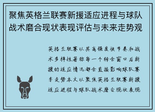 聚焦英格兰联赛新援适应进程与球队战术磨合现状表现评估与未来走势观察